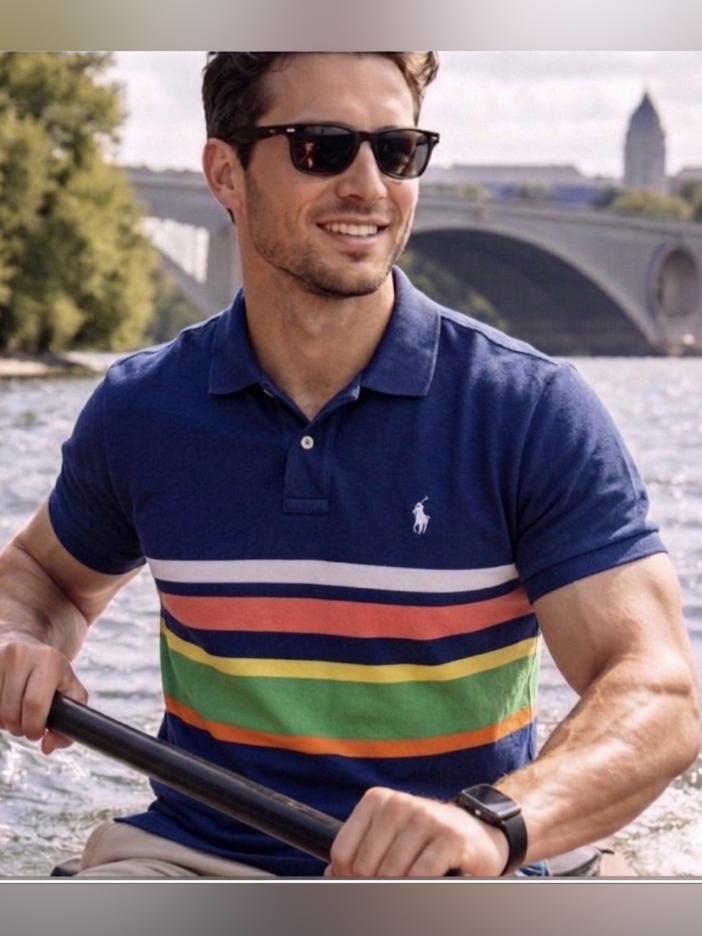 Polo by Ralph Lauren Navy Polo with Multicolor Horizontal Stripes